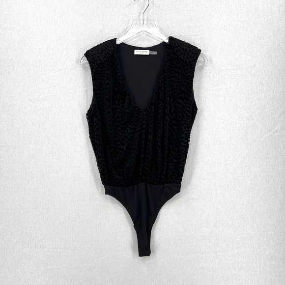 RAMY BROOKE Regina Bodysuit Womens XS Black Velvet Burnout Sleeveless V-neck - Picture 4 of 16